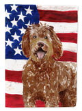 Patriotic USA Labradoodle House Flag 28x40 Porch Sleeve Pole Decorative Outside Yard Banner Artwork Wall Hanging, Polyester