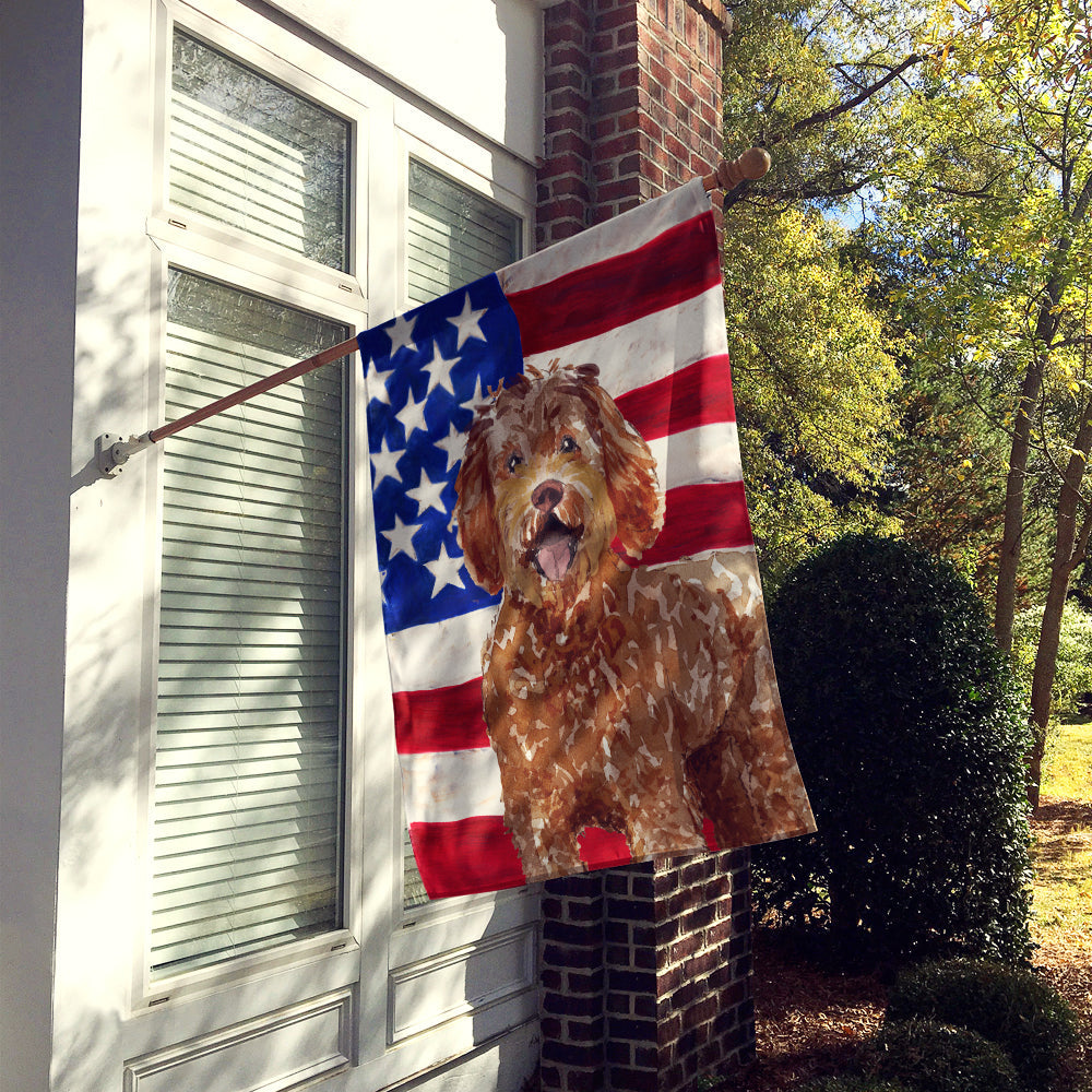 Patriotic USA Labradoodle House Flag 28x40 Porch Sleeve Pole Decorative Outside Yard Banner Artwork Wall Hanging, Polyester
