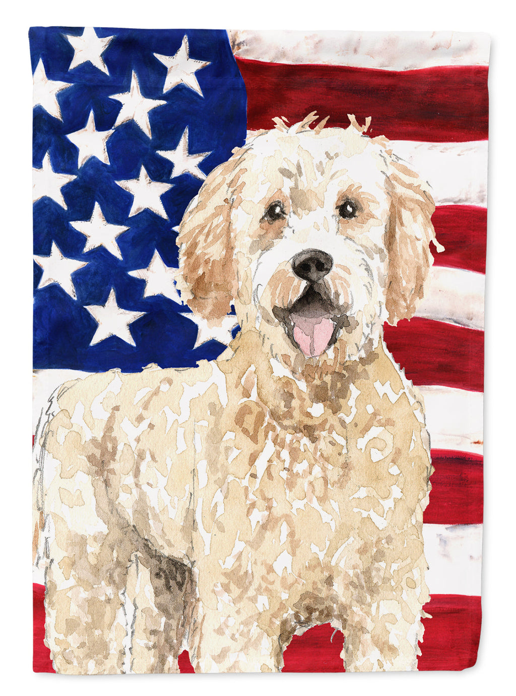 Patriotic USA Goldendoodle House Flag 28x40 Porch Sleeve Pole Decorative Outside Yard Banner Artwork Wall Hanging, Polyester