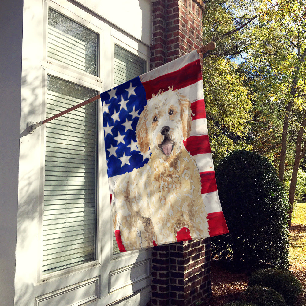 Patriotic USA Goldendoodle House Flag 28x40 Porch Sleeve Pole Decorative Outside Yard Banner Artwork Wall Hanging, Polyester