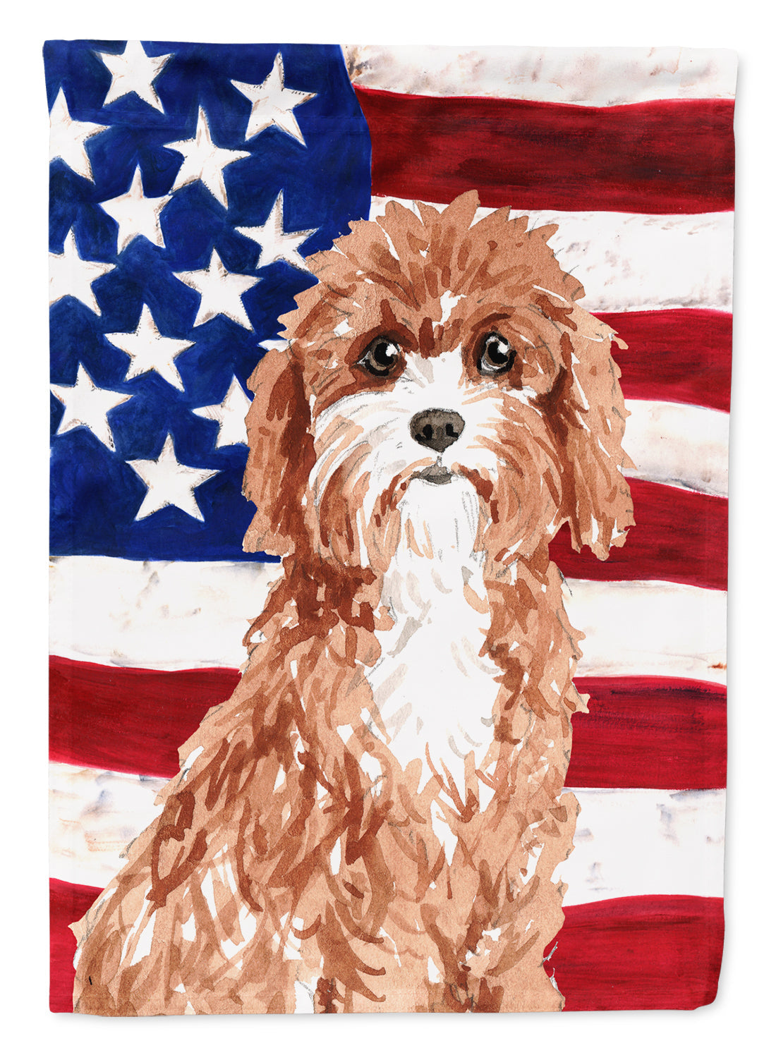 Patriotic USA Cavapoo House Flag 28x40 Porch Sleeve Pole Decorative Outside Yard Banner Artwork Wall Hanging, Polyester