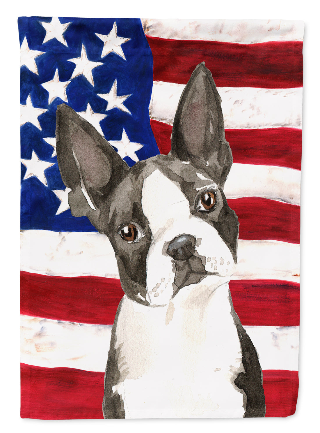 Patriotic USA Boston Terrier House Flag 28x40 Porch Sleeve Pole Decorative Outside Yard Banner Artwork Wall Hanging, Polyester