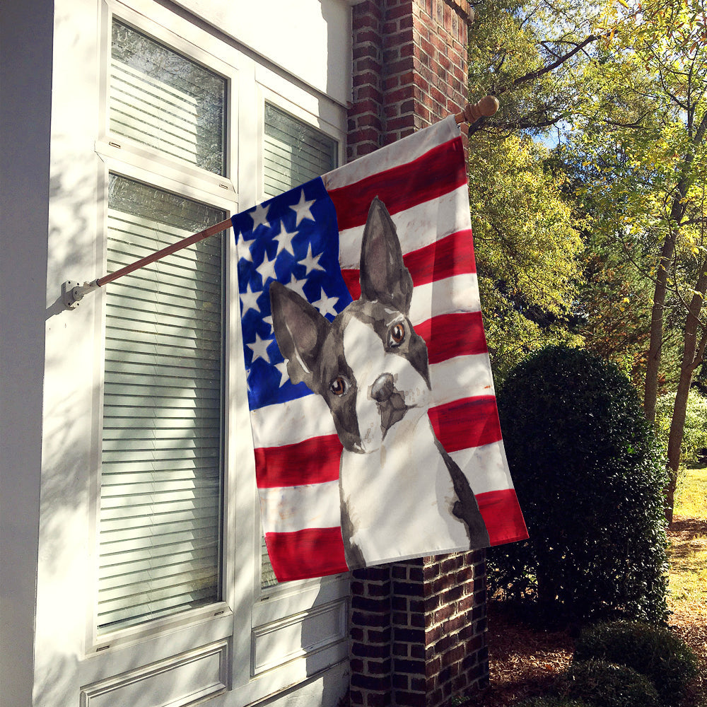 Patriotic USA Boston Terrier House Flag 28x40 Porch Sleeve Pole Decorative Outside Yard Banner Artwork Wall Hanging, Polyester