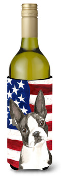 Patriotic USA Boston Terrier Wine Bottle Hugger Gift Sleeve for Standard 750 ml Bottles, Insulated Reusable Also Fits Mini Shot & Pint Bottles