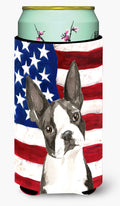 Patriotic USA Boston Terrier Tall Boy Hugger Can Cooler Sleeve Machine Washable Drink Collapsible Insulator Beverage Insulated Holder