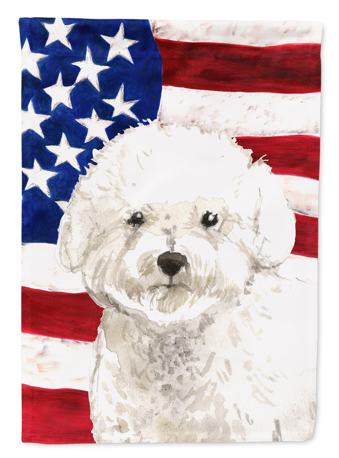 Patriotic USA Bichon Frise House Flag 28x40 Porch Sleeve Pole Decorative Outside Yard Banner Artwork Wall Hanging, Polyester