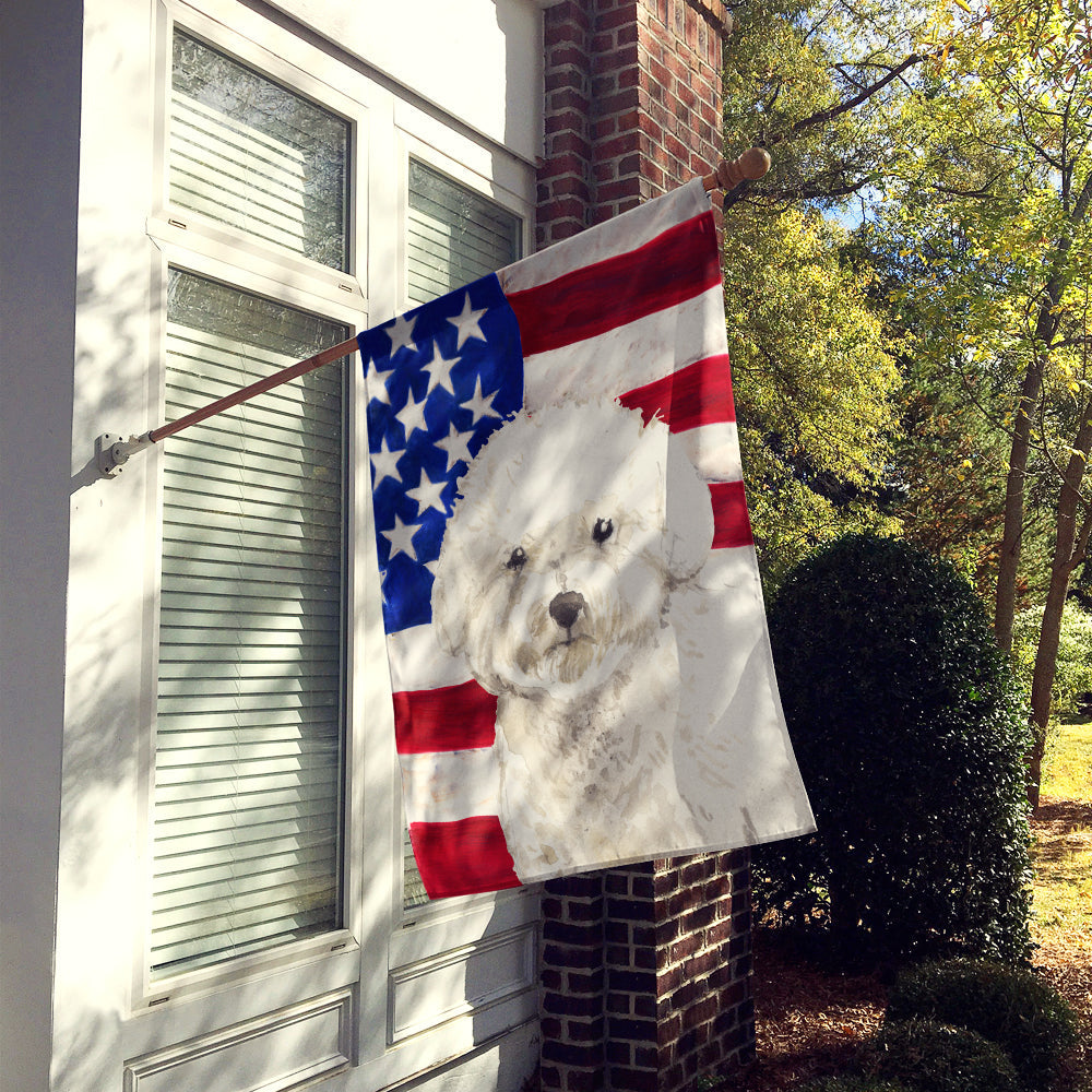 Patriotic USA Bichon Frise House Flag 28x40 Porch Sleeve Pole Decorative Outside Yard Banner Artwork Wall Hanging, Polyester