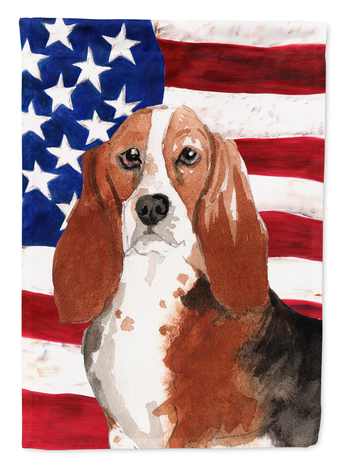 Patriotic USA Basset Hound House Flag 28x40 Porch Sleeve Pole Decorative Outside Yard Banner Artwork Wall Hanging, Polyester