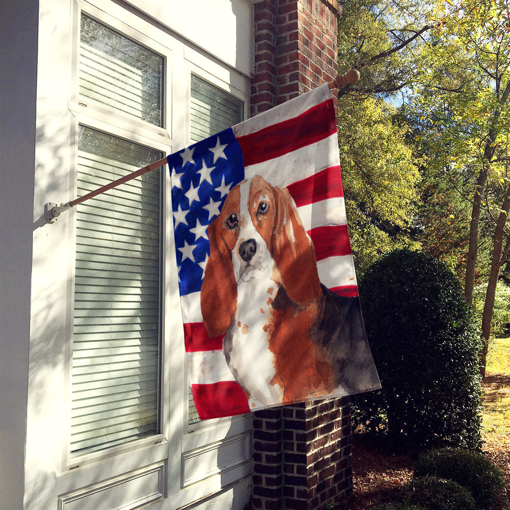 Patriotic USA Basset Hound House Flag 28x40 Porch Sleeve Pole Decorative Outside Yard Banner Artwork Wall Hanging, Polyester