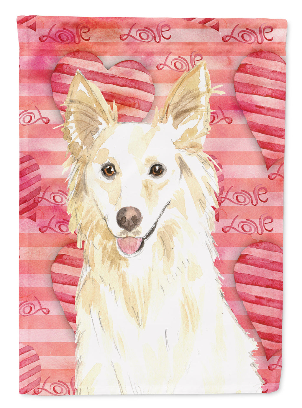 Love a White Collie House Flag 28x40 Porch Sleeve Pole Decorative Outside Yard Banner Artwork Wall Hanging, Polyester