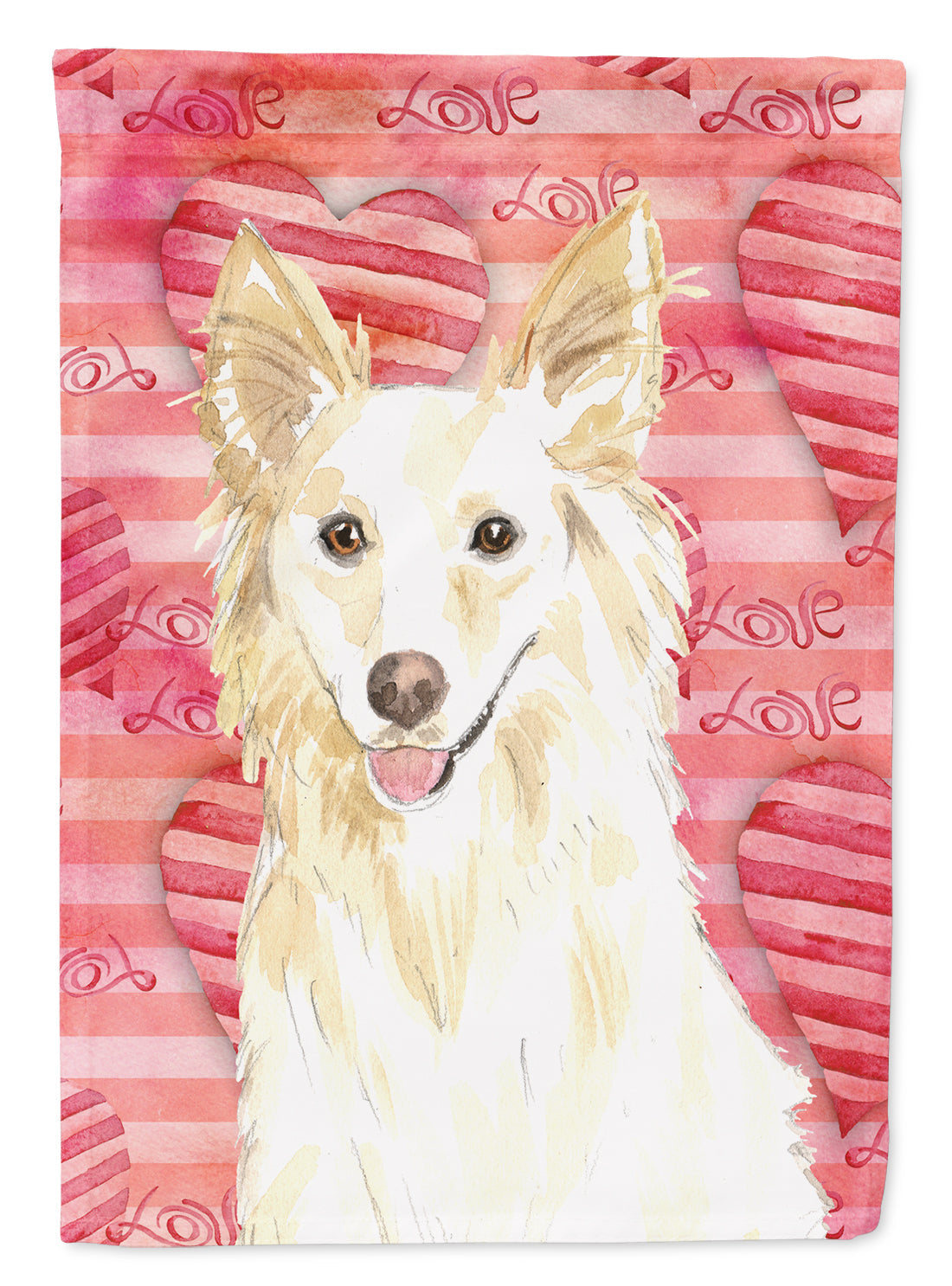 Love a White Collie House Flag 28x40 Porch Sleeve Pole Decorative Outside Yard Banner Artwork Wall Hanging, Polyester