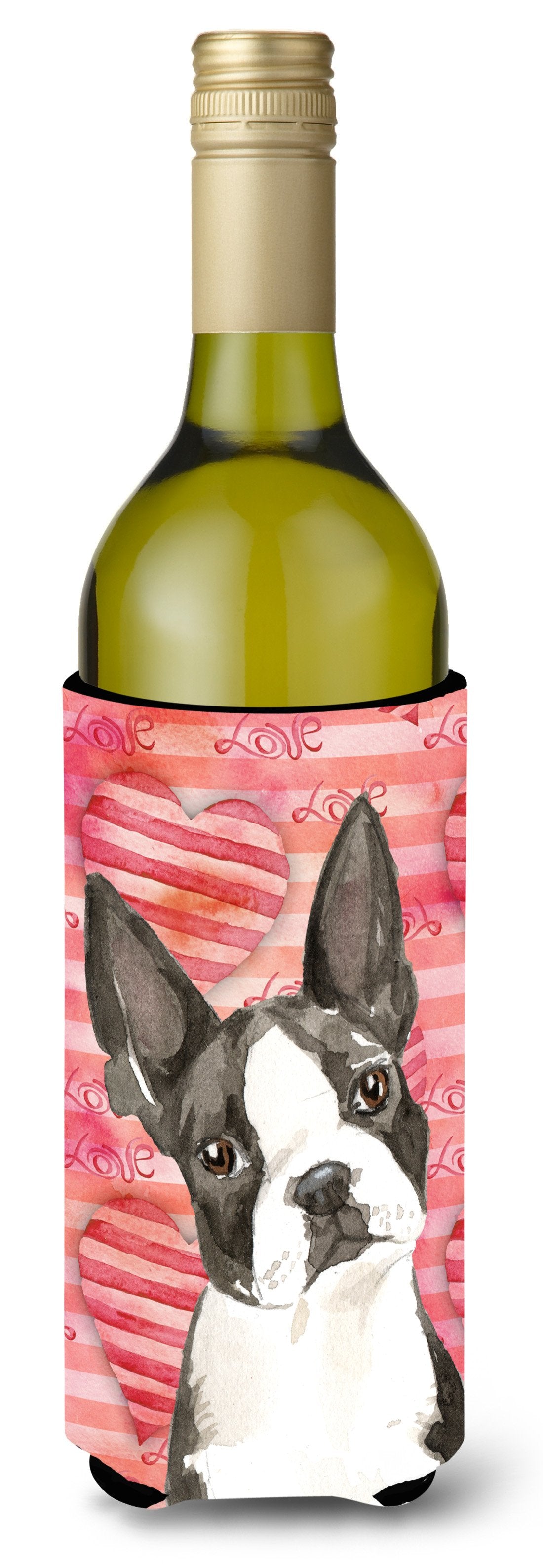 Love a Boston Terrier Wine Bottle Hugger Gift Sleeve for Standard 750 ml Bottles, Insulated Reusable Also Fits Mini Shot & Pint Bottles