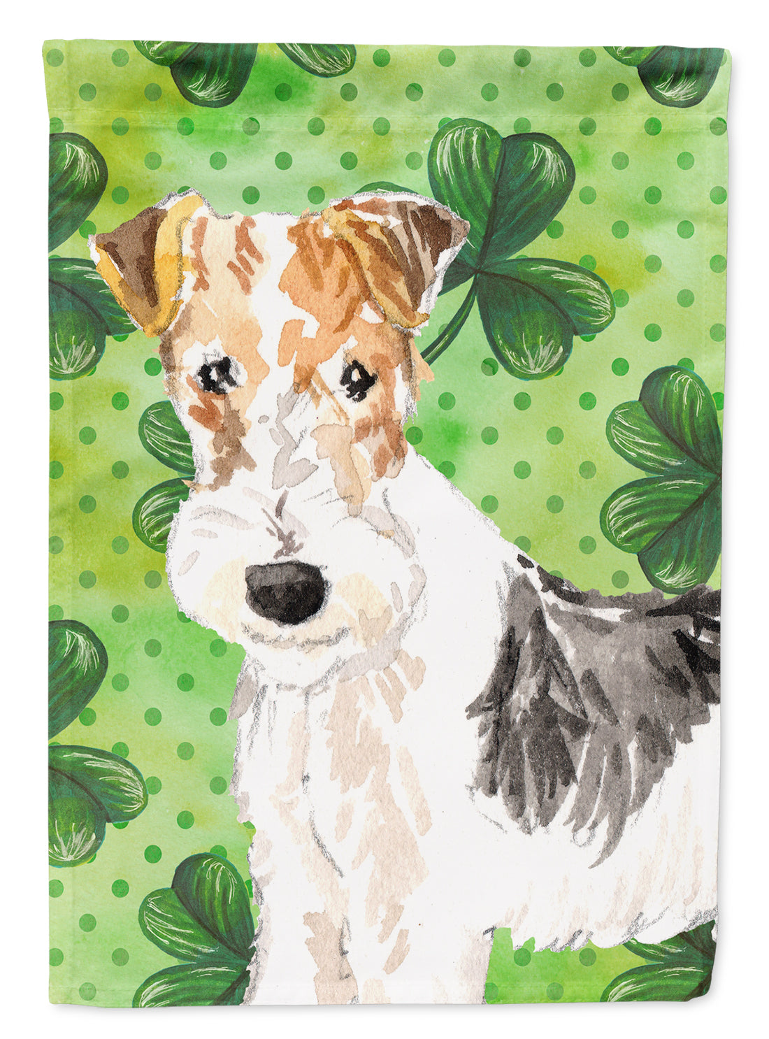 Shamrocks Fox Terrier House Flag 28x40 Porch Sleeve Pole Decorative Outside Yard Banner Artwork Wall Hanging, Polyester
