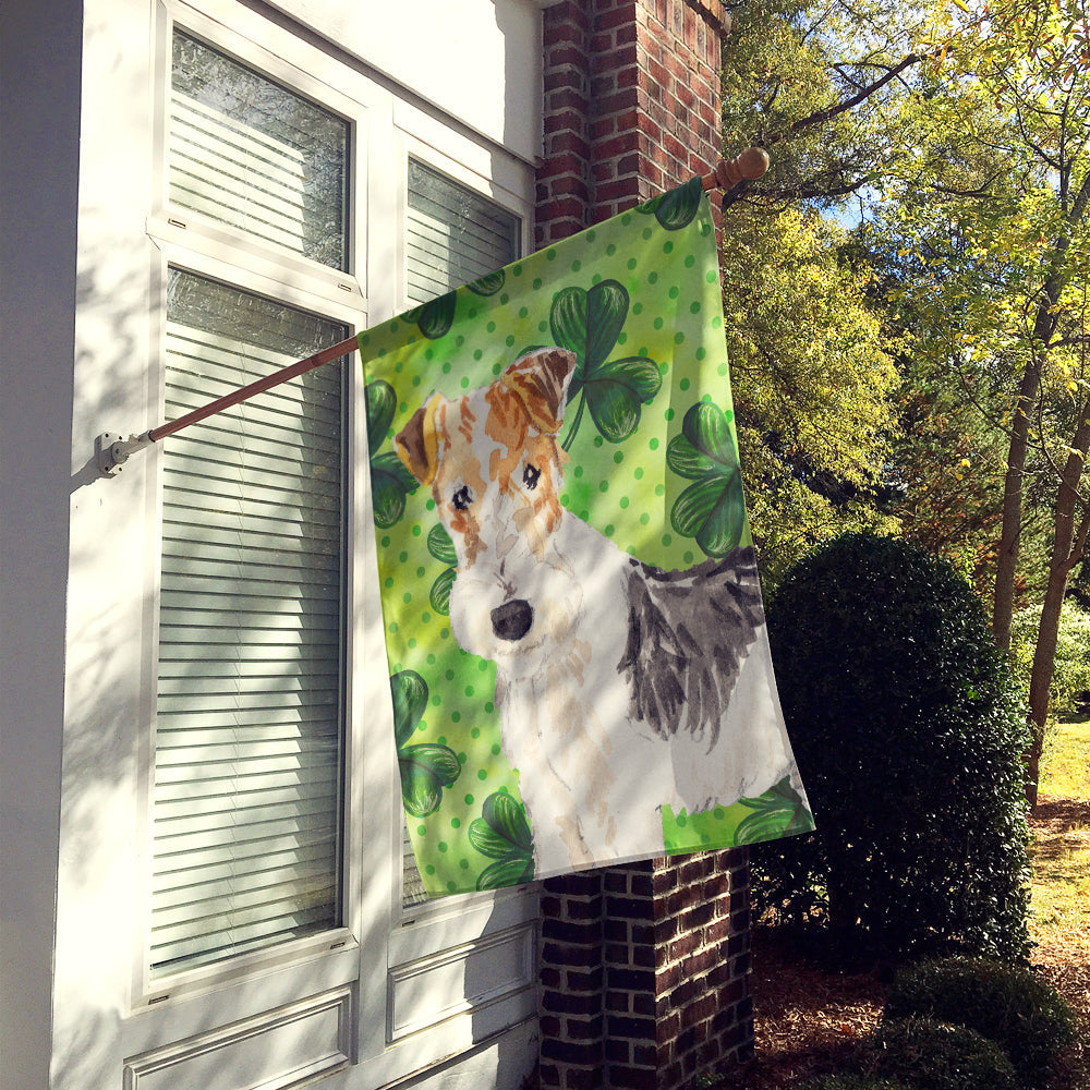 Shamrocks Fox Terrier House Flag 28x40 Porch Sleeve Pole Decorative Outside Yard Banner Artwork Wall Hanging, Polyester