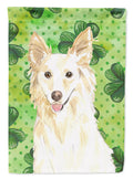 Shamrocks White Collie House Flag 28x40 Porch Sleeve Pole Decorative Outside Yard Banner Artwork Wall Hanging, Polyester
