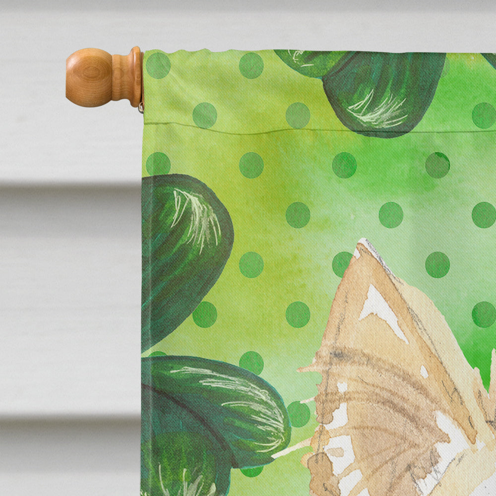 Shamrocks White Collie House Flag 28x40 Porch Sleeve Pole Decorative Outside Yard Banner Artwork Wall Hanging, Polyester