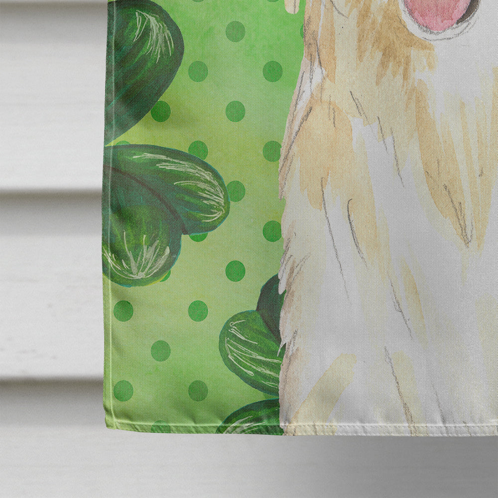 Shamrocks White Collie House Flag 28x40 Porch Sleeve Pole Decorative Outside Yard Banner Artwork Wall Hanging, Polyester