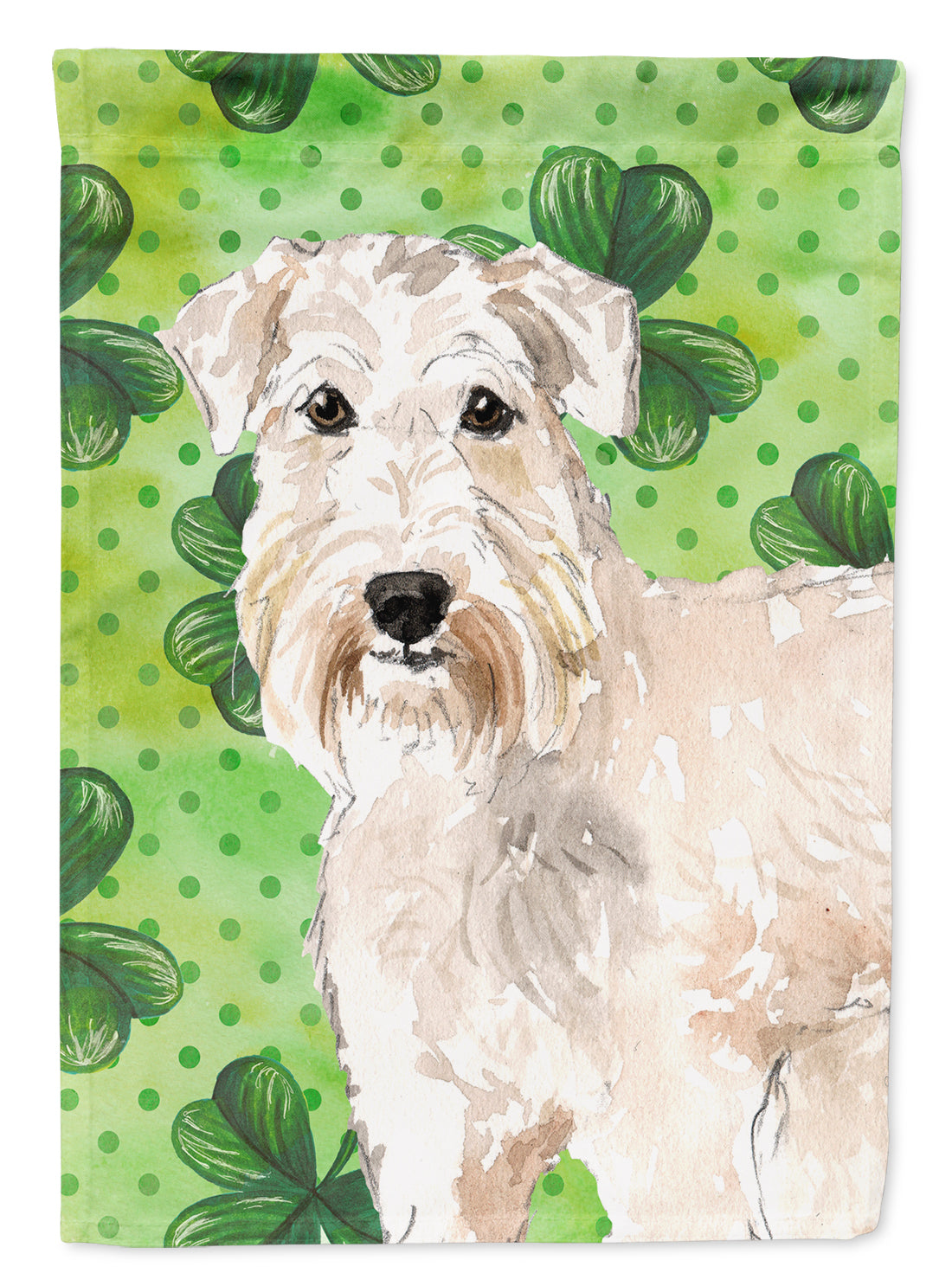 Shamrocks Wheaten Terrier House Flag 28x40 Porch Sleeve Pole Decorative Outside Yard Banner Artwork Wall Hanging, Polyester