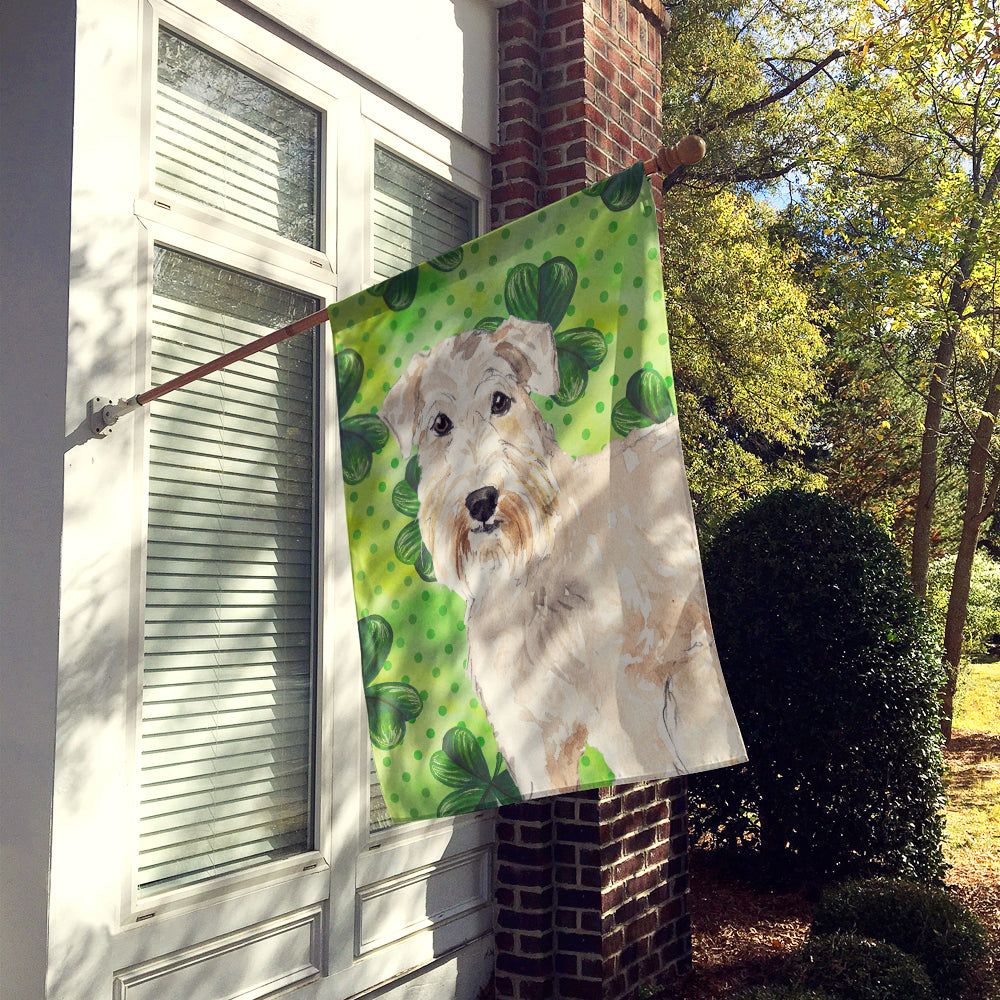 Shamrocks Wheaten Terrier House Flag 28x40 Porch Sleeve Pole Decorative Outside Yard Banner Artwork Wall Hanging, Polyester
