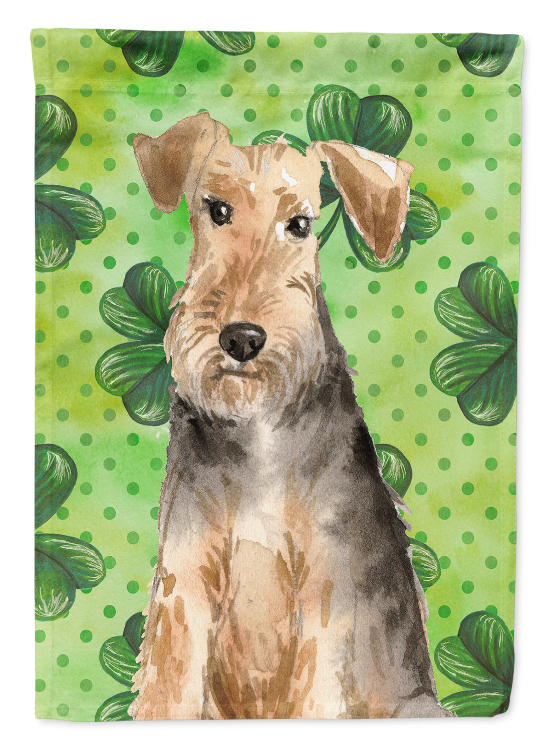 Shamrocks Welsh Terrier House Flag 28x40 Porch Sleeve Pole Decorative Outside Yard Banner Artwork Wall Hanging, Polyester