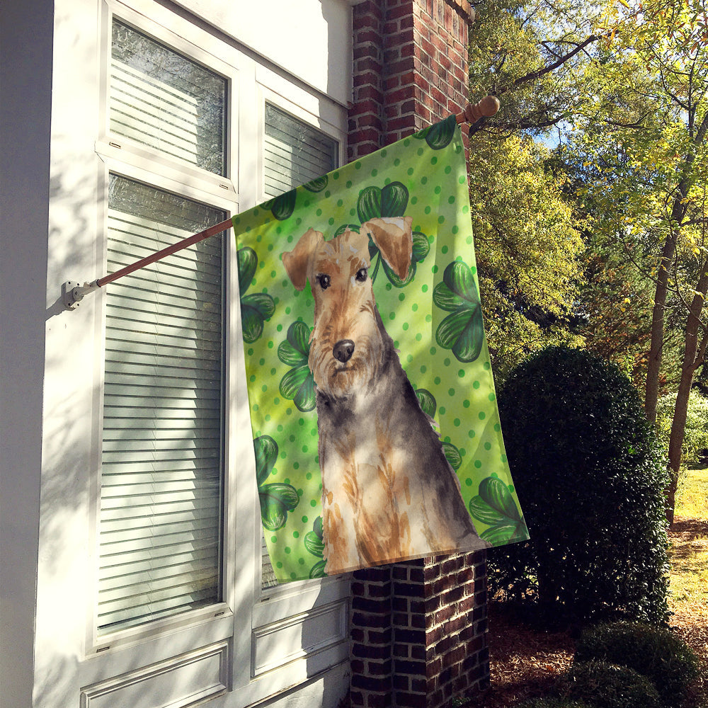Shamrocks Welsh Terrier House Flag 28x40 Porch Sleeve Pole Decorative Outside Yard Banner Artwork Wall Hanging, Polyester