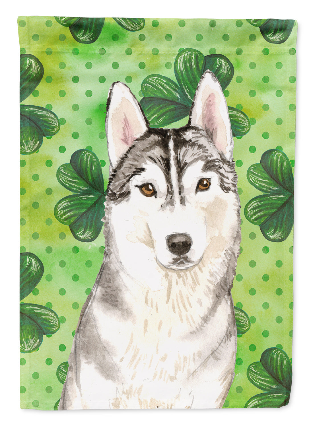 Shamrocks Siberian Husky House Flag 28x40 Porch Sleeve Pole Decorative Outside Yard Banner Artwork Wall Hanging, Polyester