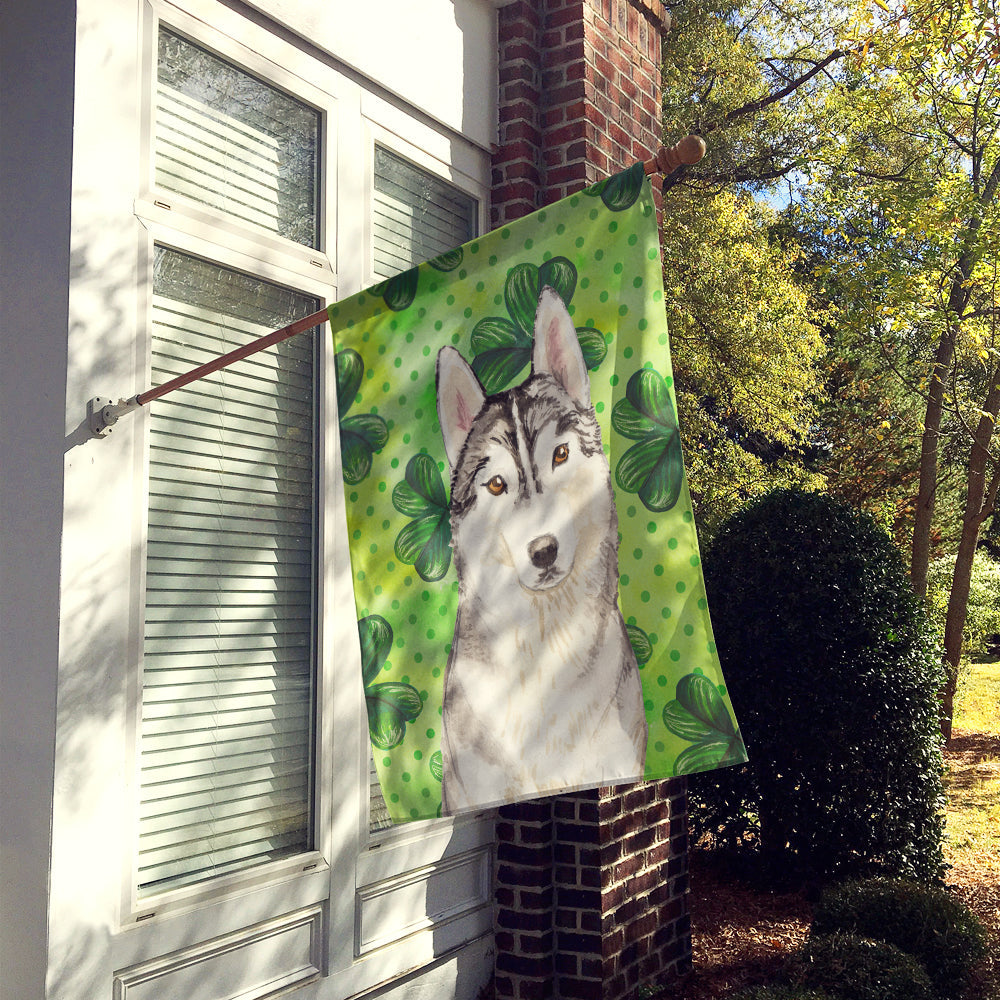 Shamrocks Siberian Husky House Flag 28x40 Porch Sleeve Pole Decorative Outside Yard Banner Artwork Wall Hanging, Polyester