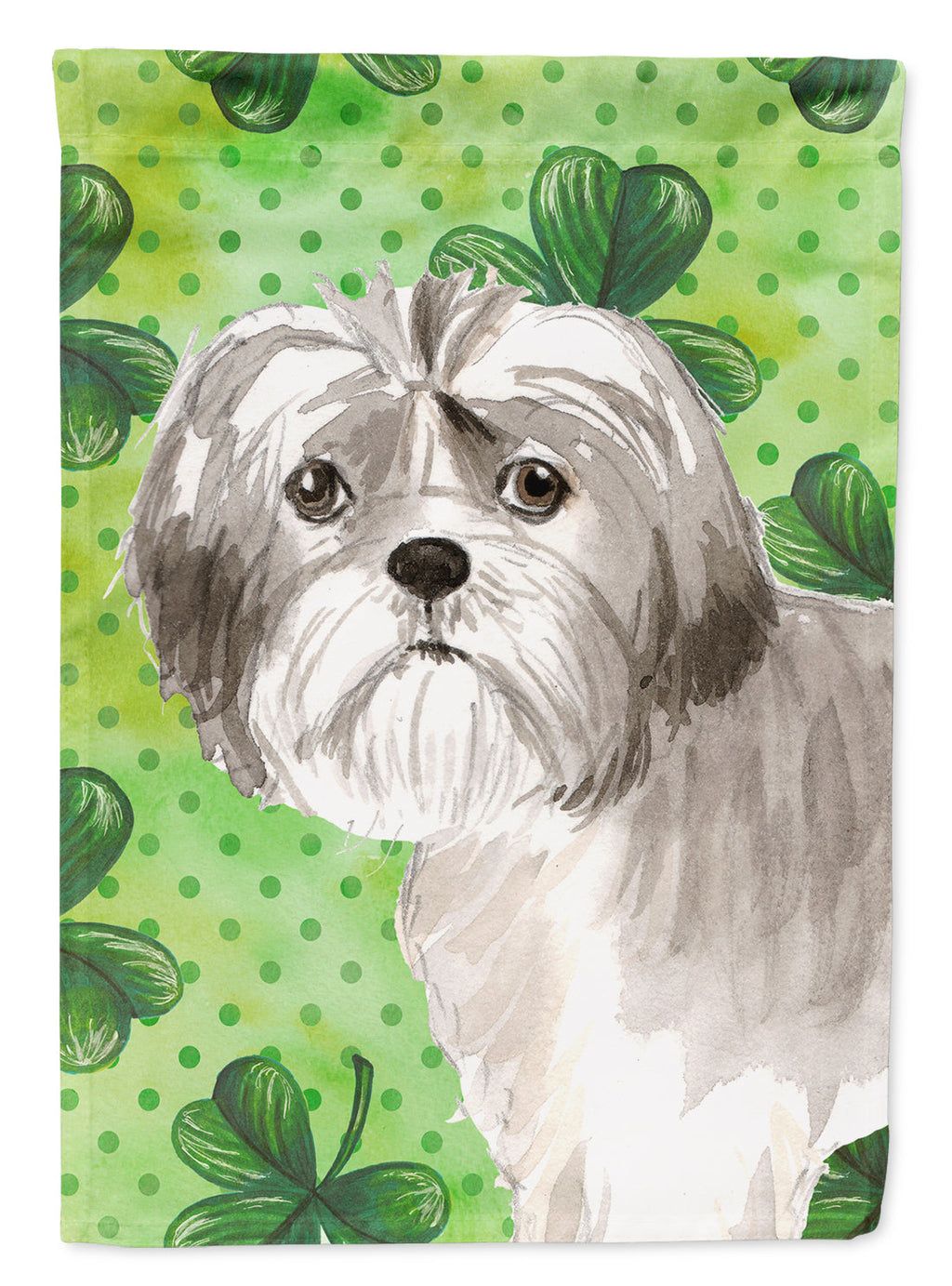 Shamrocks Shih Tzu Puppy House Flag 28x40 Porch Sleeve Pole Decorative Outside Yard Banner Artwork Wall Hanging, Polyester
