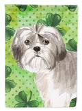 Shamrocks Shih Tzu Puppy House Flag 28x40 Porch Sleeve Pole Decorative Outside Yard Banner Artwork Wall Hanging, Polyester