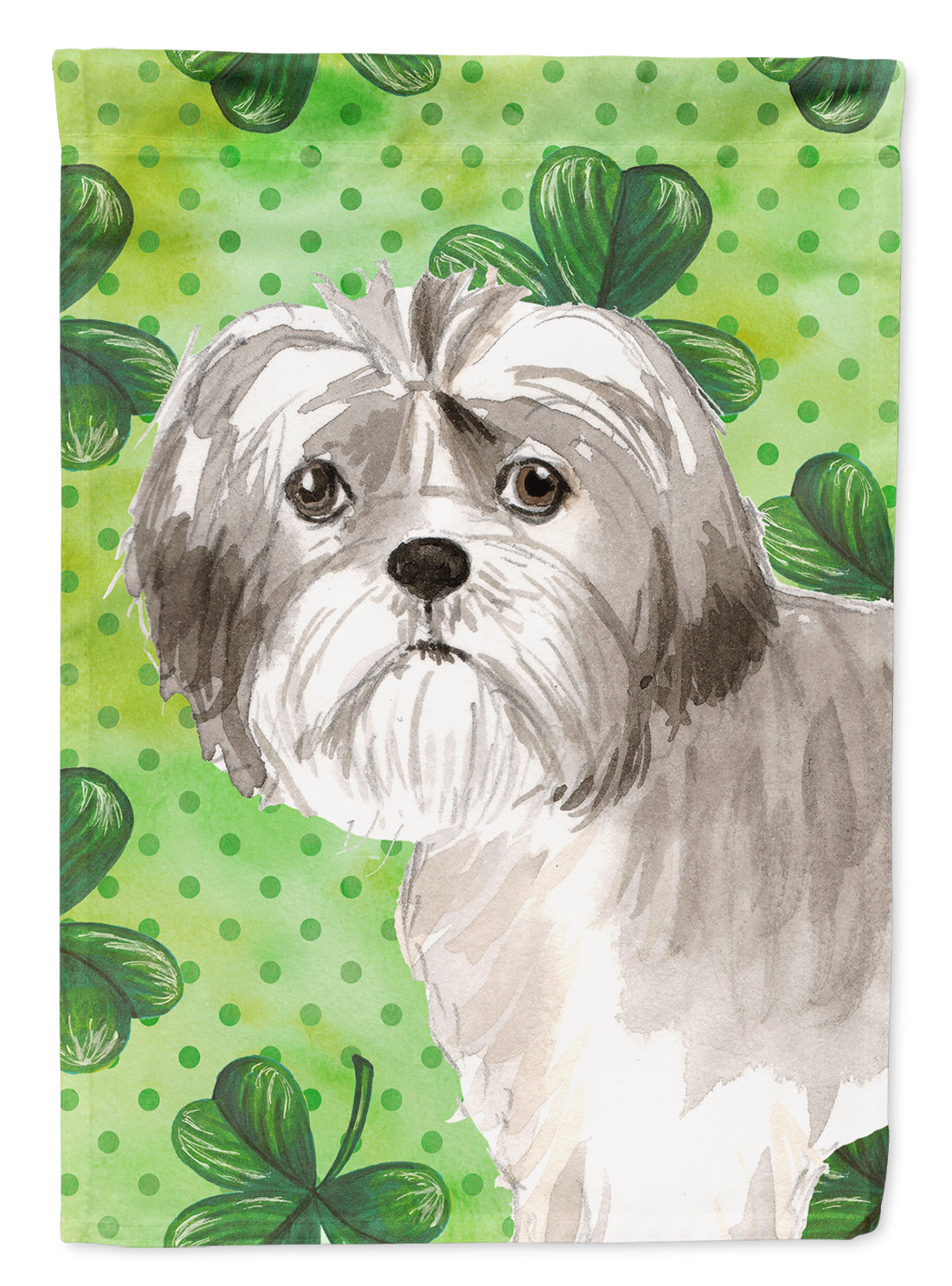 Shamrocks Shih Tzu Puppy House Flag 28x40 Porch Sleeve Pole Decorative Outside Yard Banner Artwork Wall Hanging, Polyester