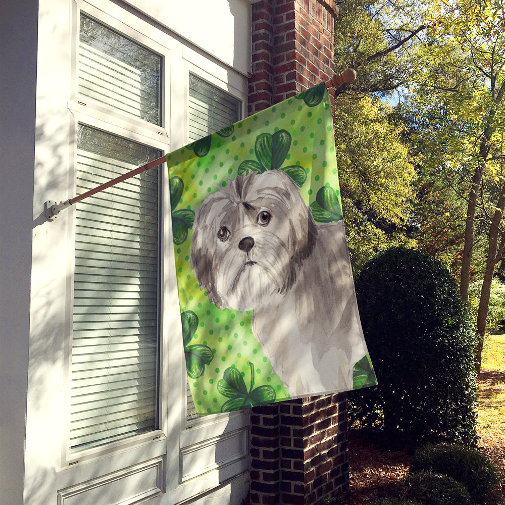 Shamrocks Shih Tzu Puppy House Flag 28x40 Porch Sleeve Pole Decorative Outside Yard Banner Artwork Wall Hanging, Polyester