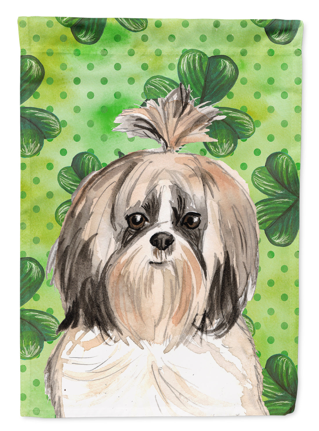 Shamrocks Shih Tzu House Flag 28x40 Porch Sleeve Pole Decorative Outside Yard Banner Artwork Wall Hanging, Polyester