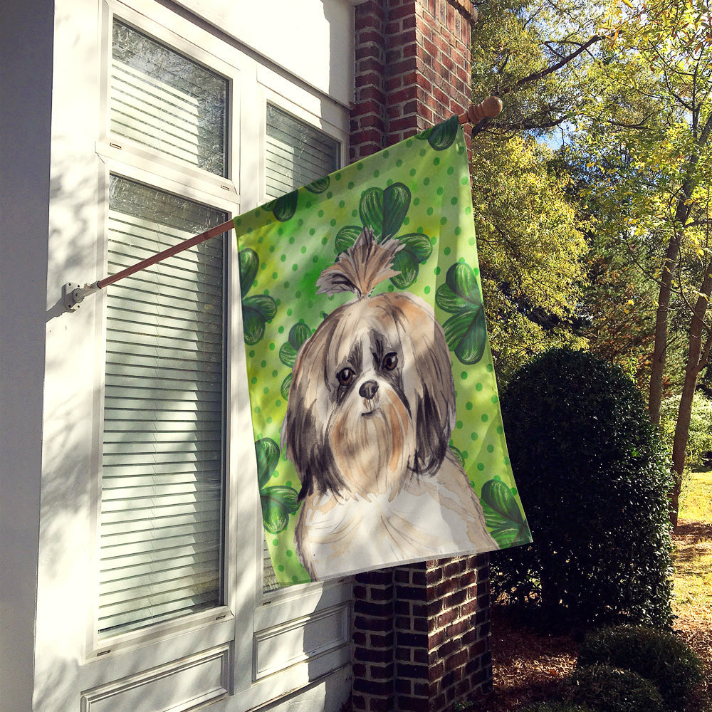 Shamrocks Shih Tzu House Flag 28x40 Porch Sleeve Pole Decorative Outside Yard Banner Artwork Wall Hanging, Polyester