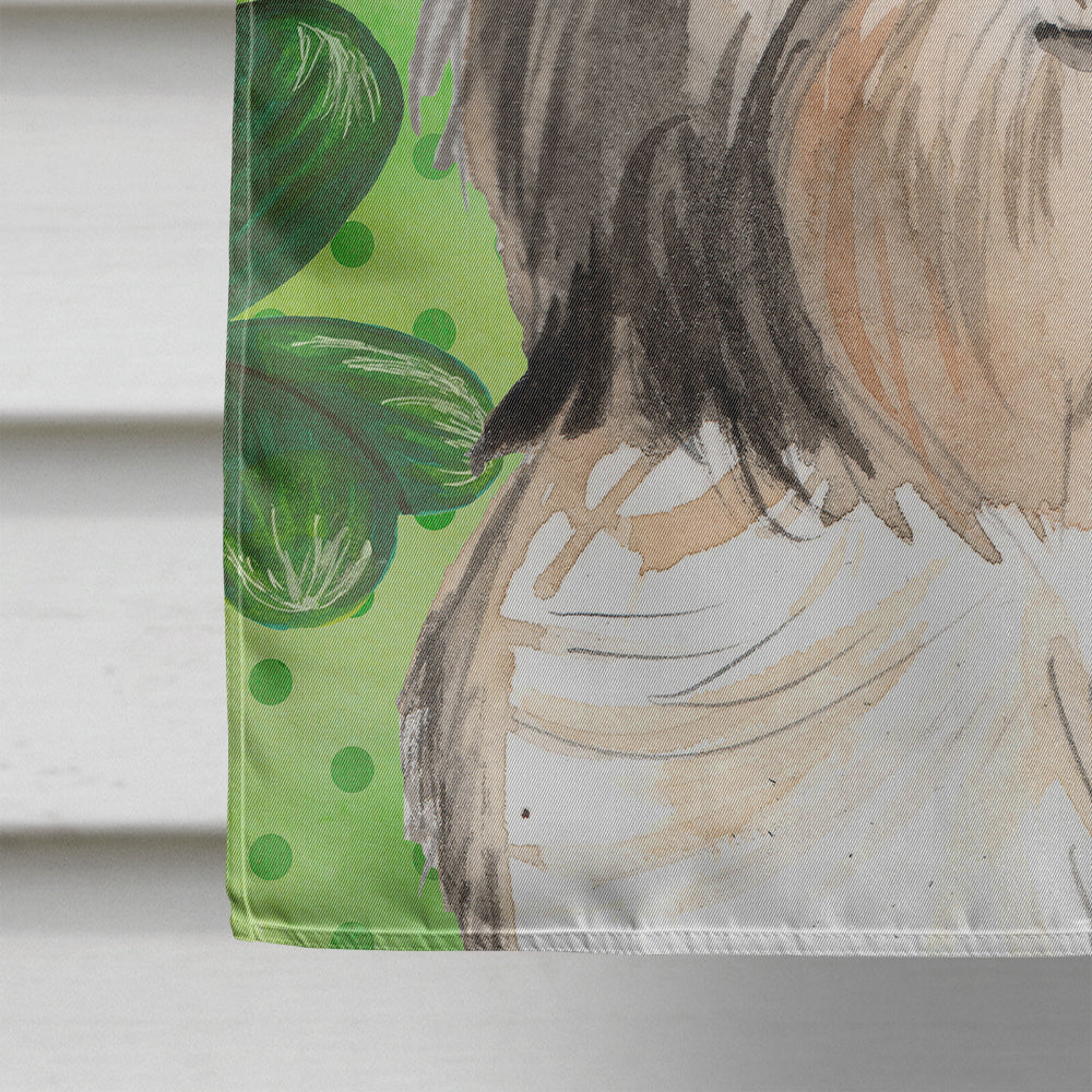 Shamrocks Shih Tzu House Flag 28x40 Porch Sleeve Pole Decorative Outside Yard Banner Artwork Wall Hanging, Polyester