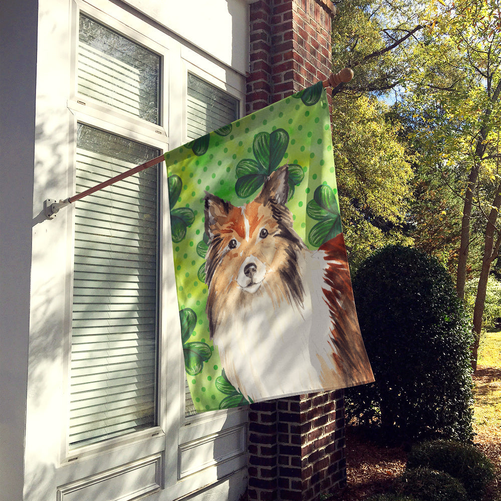 Shamrocks Sheltie House Flag 28x40 Porch Sleeve Pole Decorative Outside Yard Banner Artwork Wall Hanging, Polyester