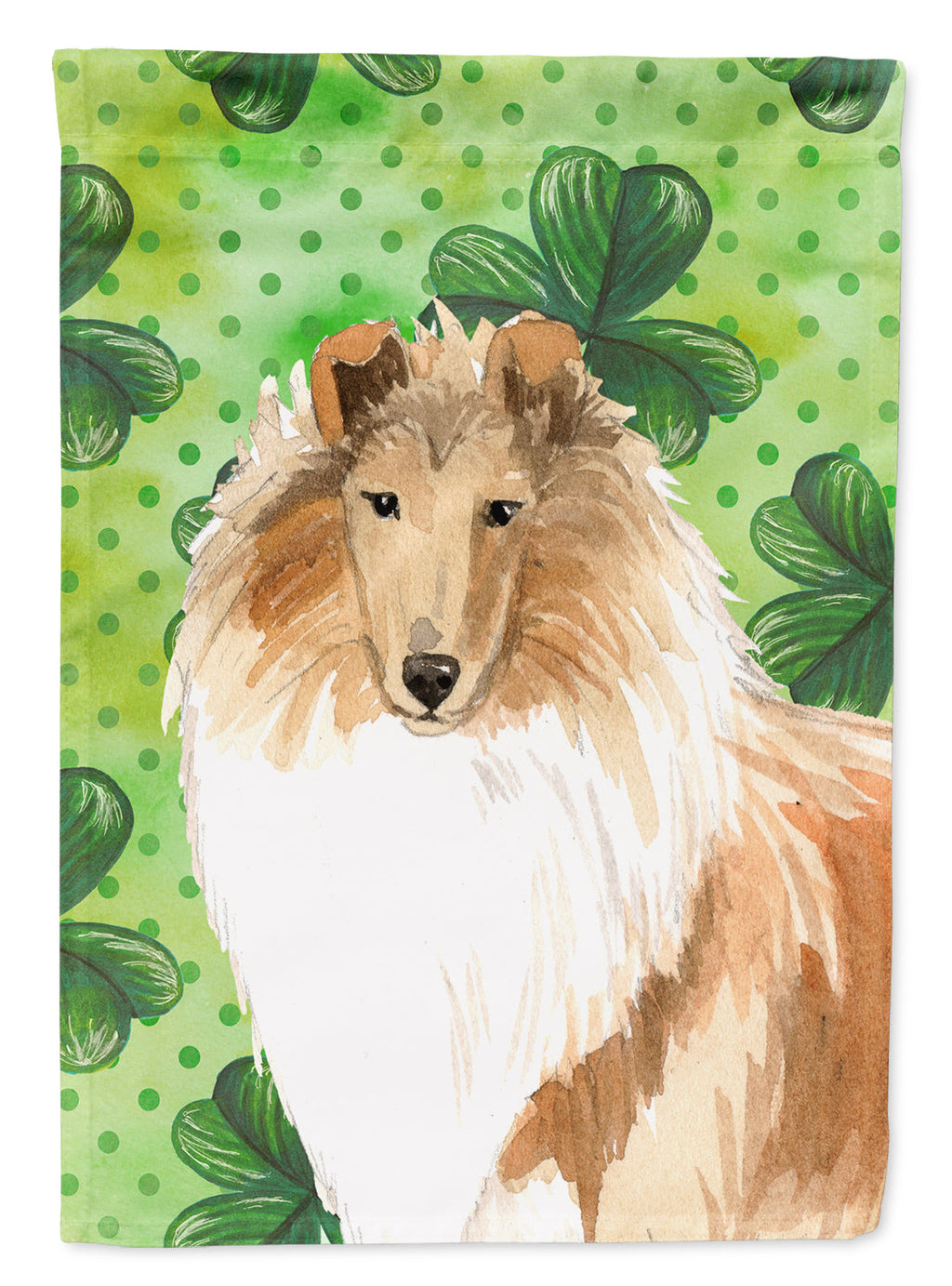 Shamrocks Rough Collie House Flag 28x40 Porch Sleeve Pole Decorative Outside Yard Banner Artwork Wall Hanging, Polyester