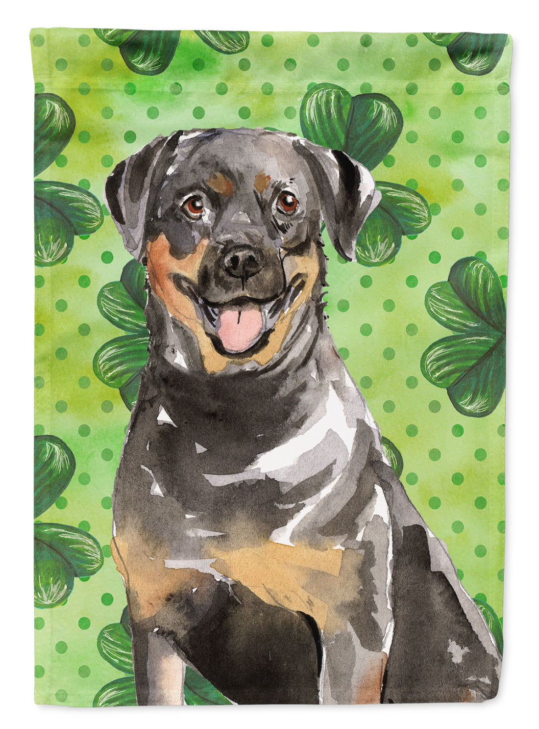 Shamrocks Rottweiler House Flag 28x40 Porch Sleeve Pole Decorative Outside Yard Banner Artwork Wall Hanging, Polyester