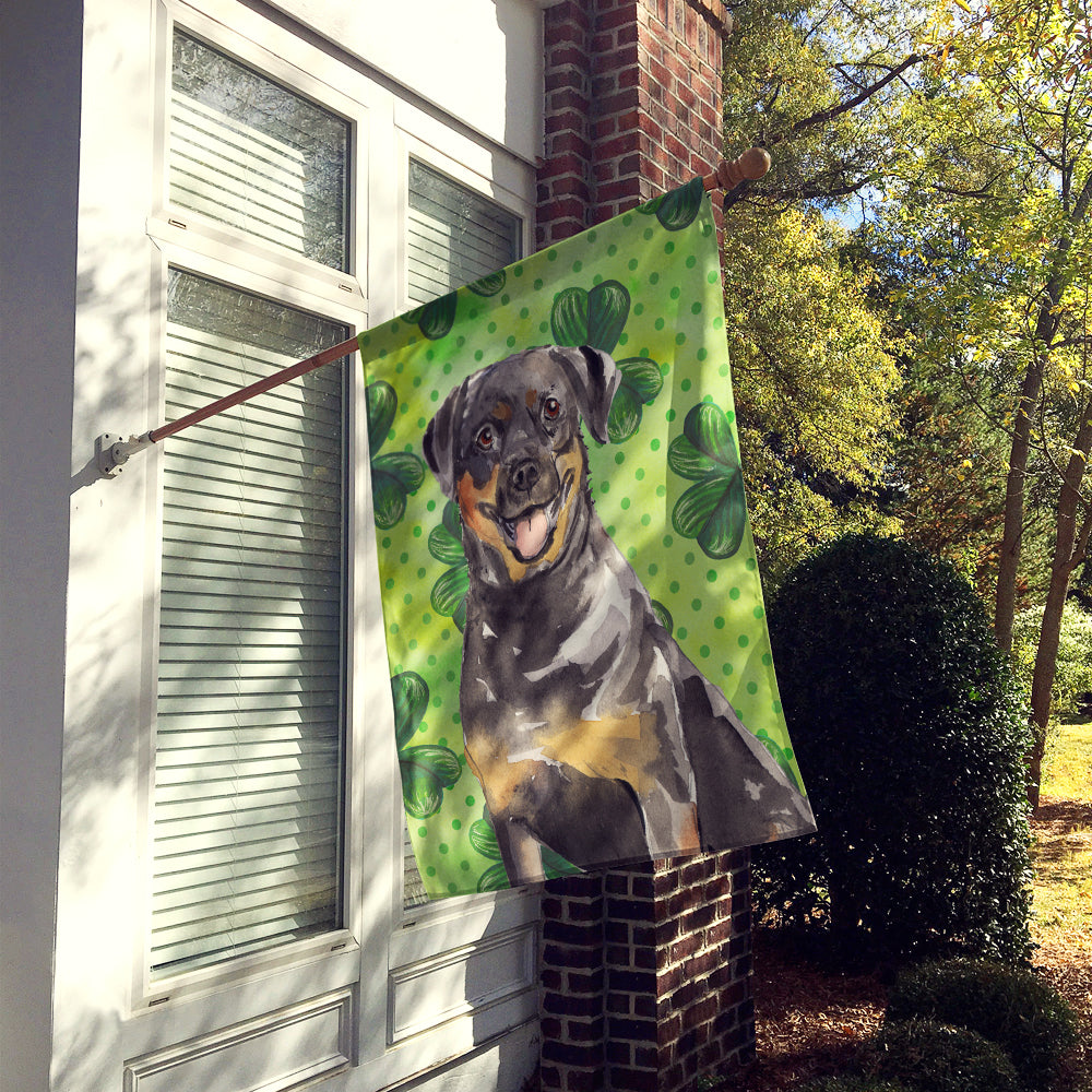 Shamrocks Rottweiler House Flag 28x40 Porch Sleeve Pole Decorative Outside Yard Banner Artwork Wall Hanging, Polyester