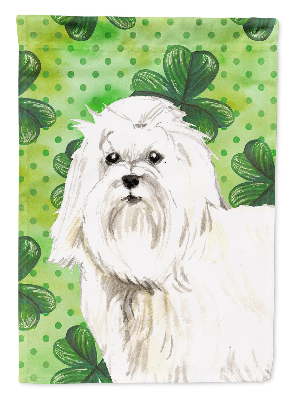 Shamrocks Maltese House Flag 28x40 Porch Sleeve Pole Decorative Outside Yard Banner Artwork Wall Hanging, Polyester