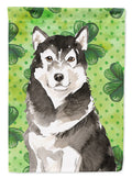 Shamrocks Alaskan Malamute House Flag 28x40 Porch Sleeve Pole Decorative Outside Yard Banner Artwork Wall Hanging, Polyester