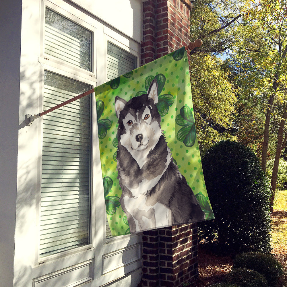 Shamrocks Alaskan Malamute House Flag 28x40 Porch Sleeve Pole Decorative Outside Yard Banner Artwork Wall Hanging, Polyester