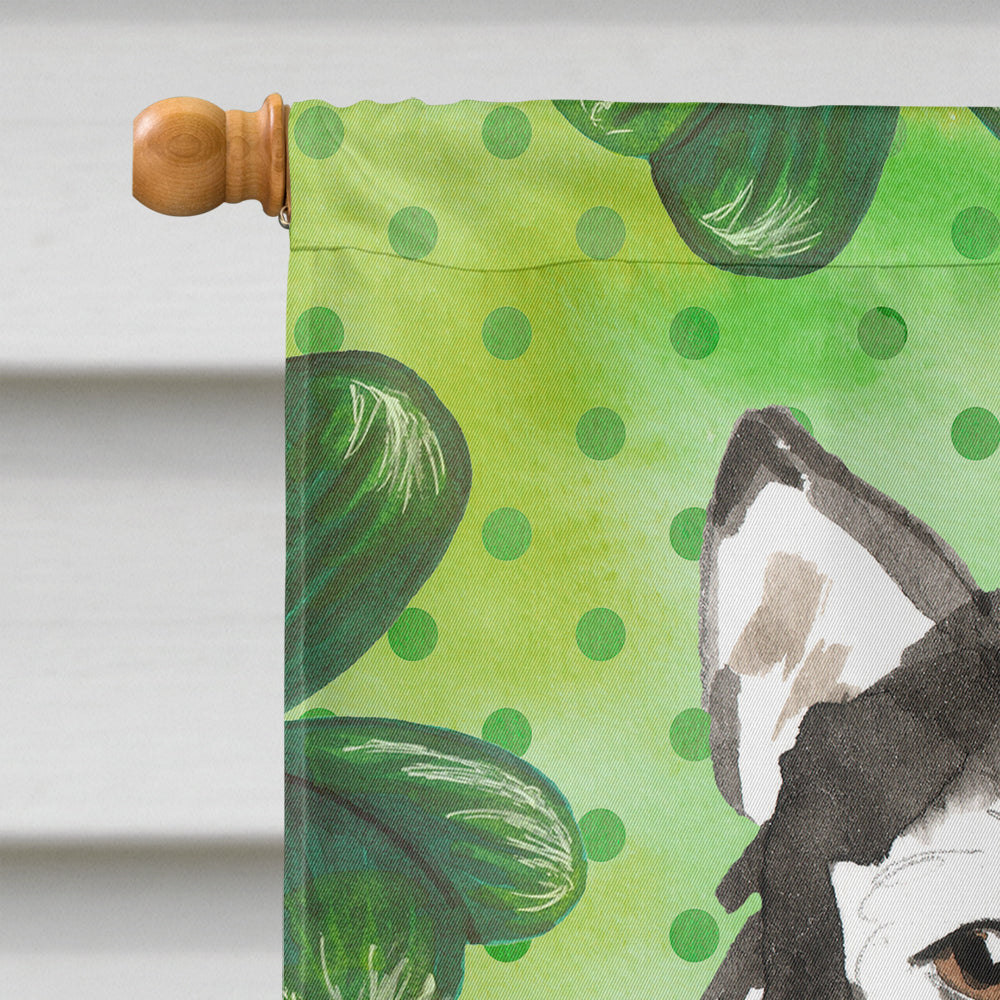 Shamrocks Alaskan Malamute House Flag 28x40 Porch Sleeve Pole Decorative Outside Yard Banner Artwork Wall Hanging, Polyester