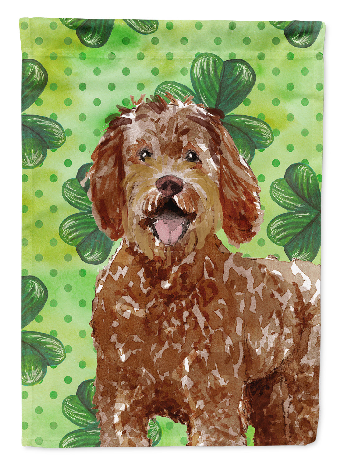 Shamrocks Labradoodle House Flag 28x40 Porch Sleeve Pole Decorative Outside Yard Banner Artwork Wall Hanging, Polyester