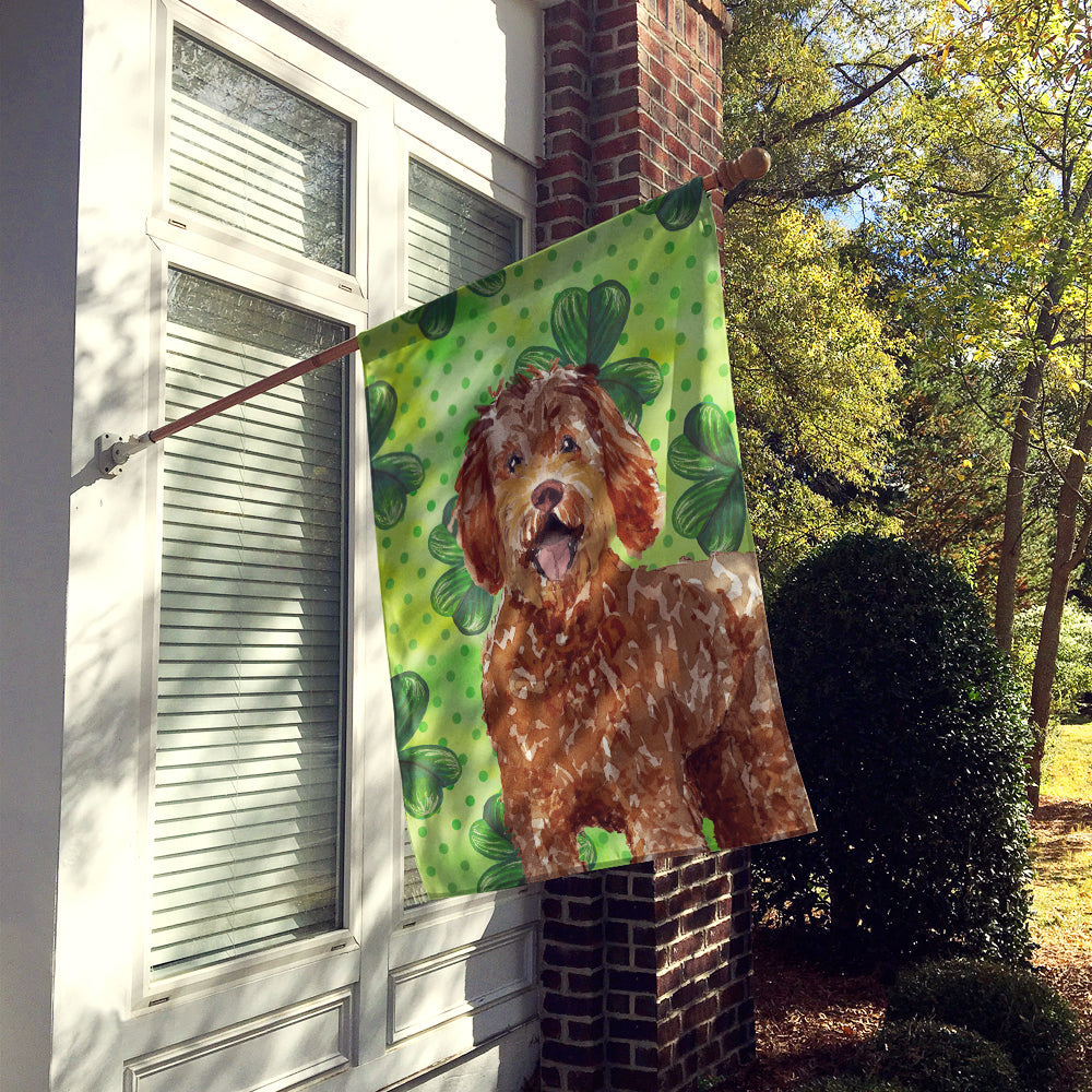 Shamrocks Labradoodle House Flag 28x40 Porch Sleeve Pole Decorative Outside Yard Banner Artwork Wall Hanging, Polyester