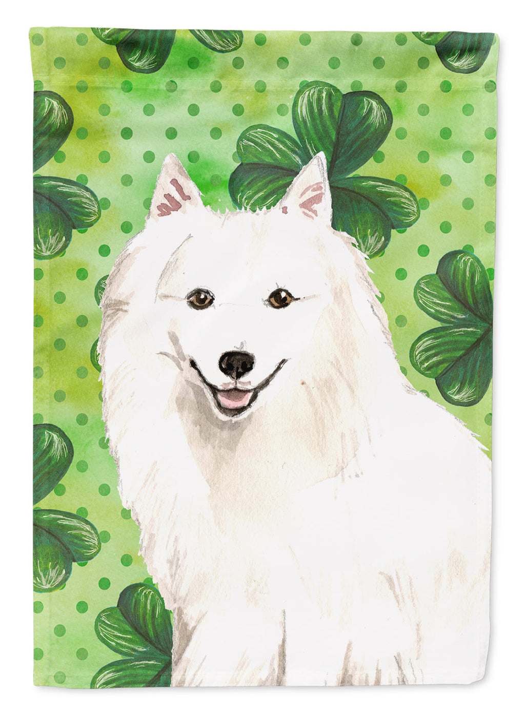 Shamrocks Japanese Spitz House Flag 28x40 Porch Sleeve Pole Decorative Outside Yard Banner Artwork Wall Hanging, Polyester