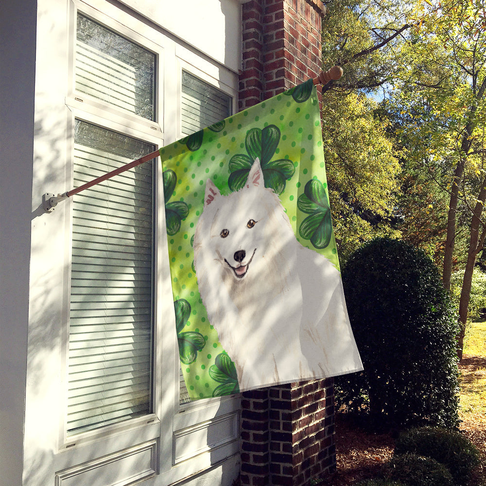 Shamrocks Japanese Spitz House Flag 28x40 Porch Sleeve Pole Decorative Outside Yard Banner Artwork Wall Hanging, Polyester
