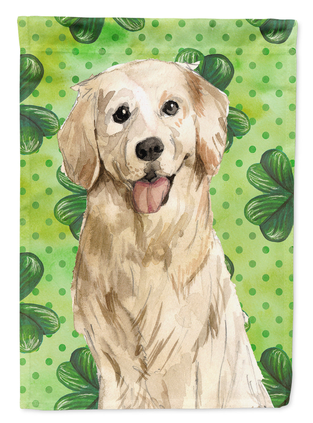 Shamrocks Golden Retriever House Flag 28x40 Porch Sleeve Pole Decorative Outside Yard Banner Artwork Wall Hanging, Polyester