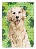 Shamrocks Golden Retriever House Flag 28x40 Porch Sleeve Pole Decorative Outside Yard Banner Artwork Wall Hanging, Polyester