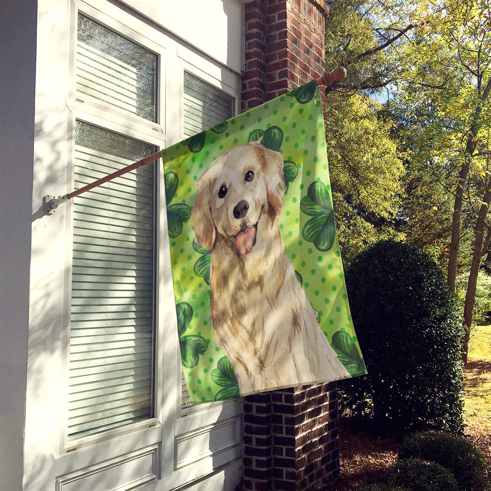 Shamrocks Golden Retriever House Flag 28x40 Porch Sleeve Pole Decorative Outside Yard Banner Artwork Wall Hanging, Polyester
