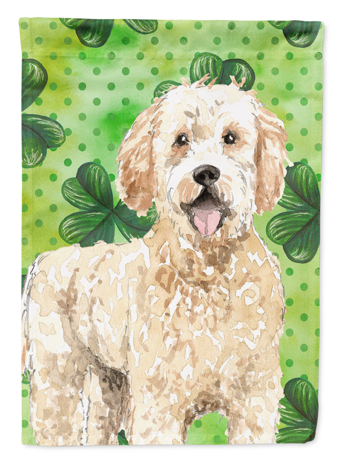 Shamrocks Goldendoodle House Flag 28x40 Porch Sleeve Pole Decorative Outside Yard Banner Artwork Wall Hanging, Polyester
